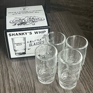 Shanky’s Whip Shot Glass Set of 4 NEW In Box Whiskey Bar Glasses 3” tall